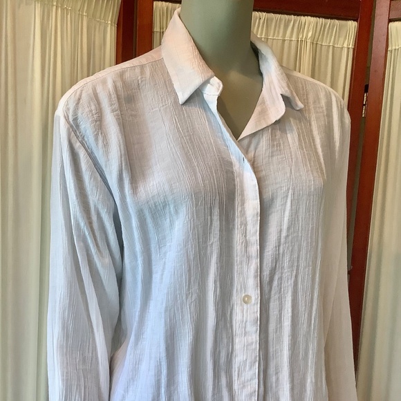 Abercrombie & Fitch White Oversized Crinkle Gauzy Shirt Button Down Size Small - Picture 3 of 7